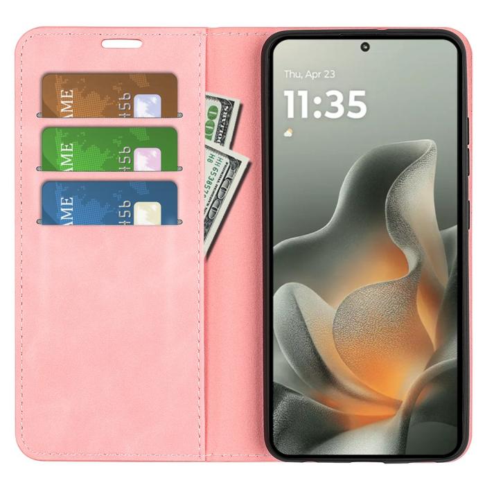 Bild 2, Motorola Edge 70 Fodral Flip Skin Touch Läder Rosa