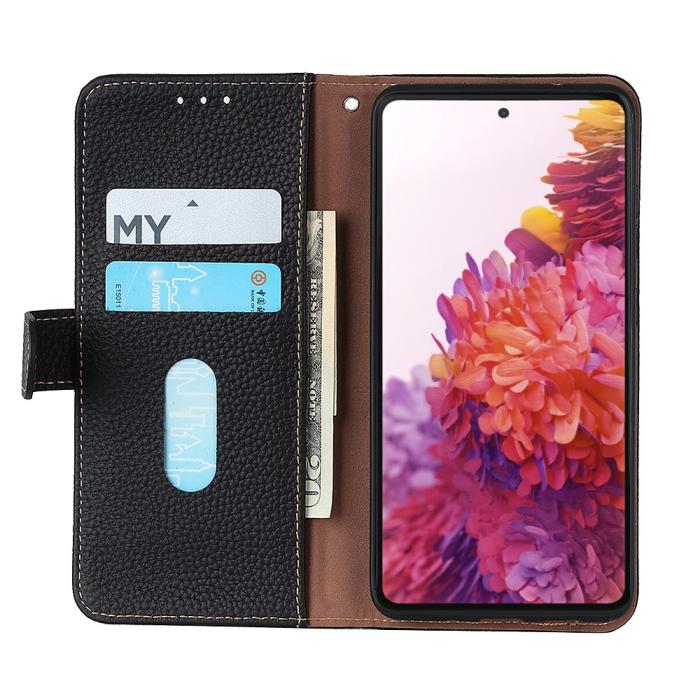 Bild 5, KHAZNEH Samsung Galaxy S22 Ultra Fodral Litchi Äkta Läder Svart