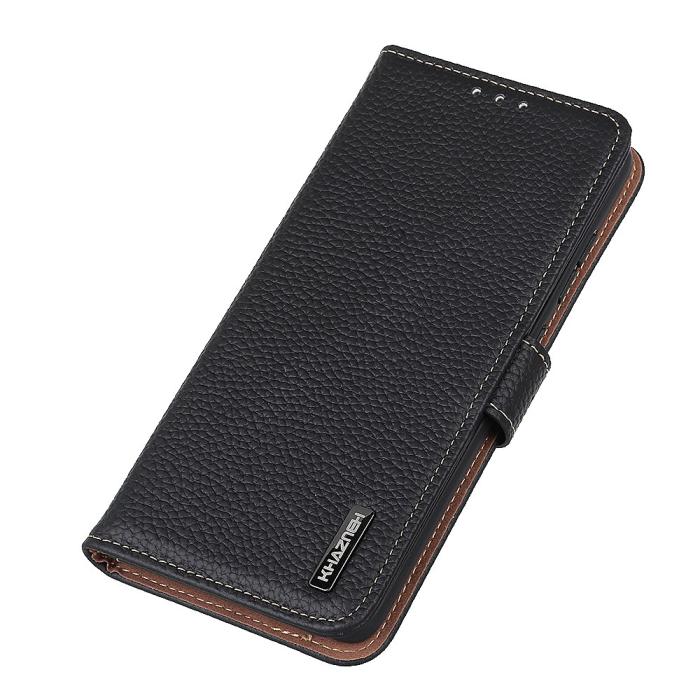 Bild 6, KHAZNEH Samsung Galaxy S22 Ultra Fodral Litchi Äkta Läder Svart