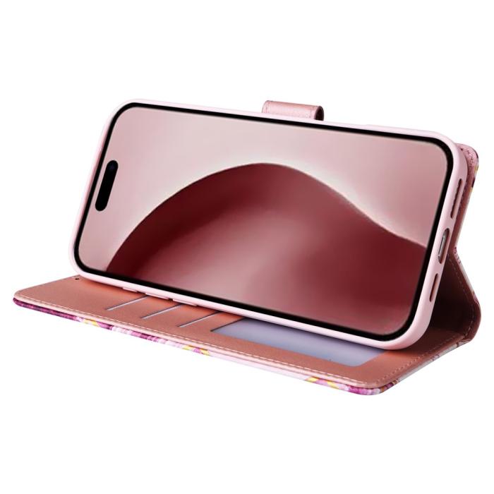 Bild 3, iPhone 16 Pro Fodral Läder Marmor Vit/Rosa