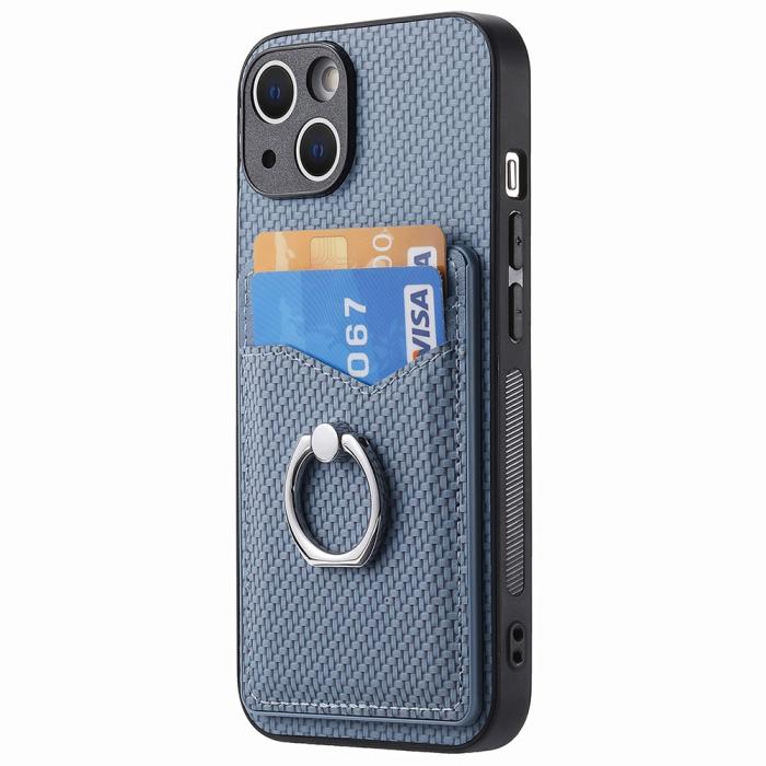 Bild 1, iPhone 15 Plus Skal Kolfiber Textur Ring Kortfack Blå