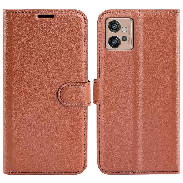 Bild 1, Motorola Moto G32 Fodral Litchi Läder Brun