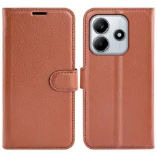 Xiaomi Redmi Note 14 4G Fodral Litchi L&auml;der Brun