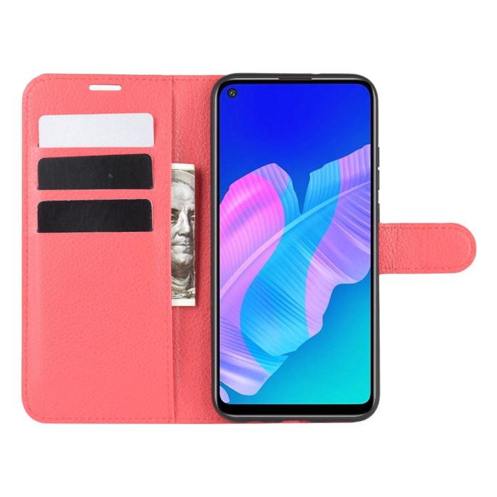 Bild 4, Huawei P40 Lite E - Litchi Plånboksfodral - Röd