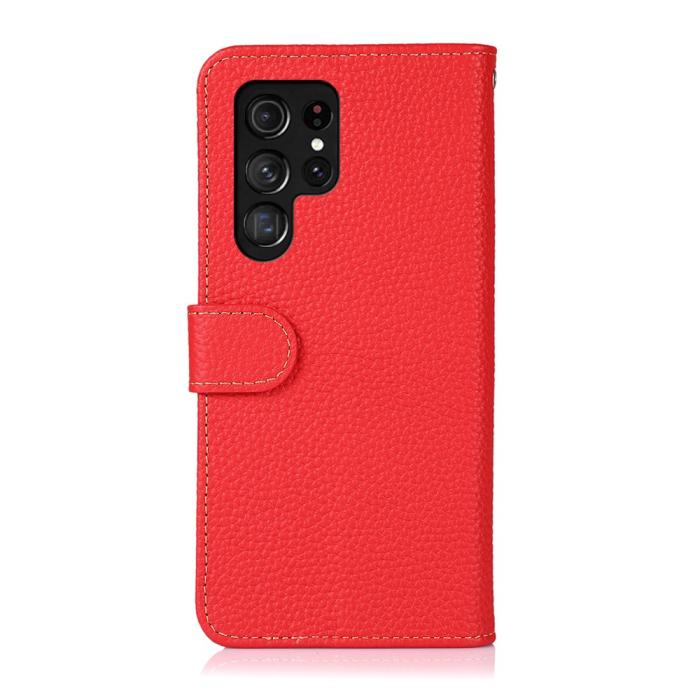 Bild 3, KHAZNEH Samsung Galaxy S22 Ultra Fodral Litchi Äkta Läder Röd