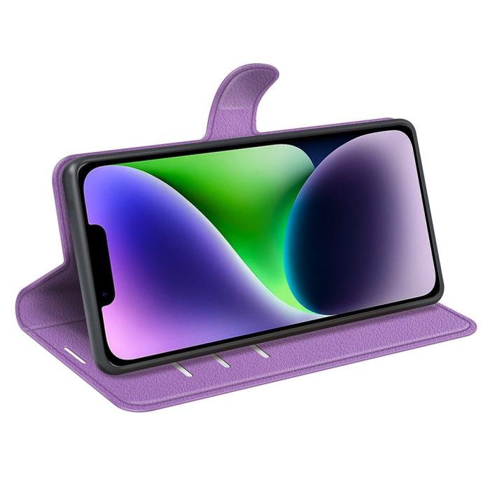 Bild 3, iPhone 15 Fodral Litchi Textur Lila