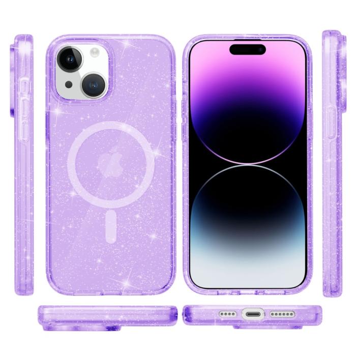 Bild 6, iPhone 15 Plus Skal MagSafe Hybrid Glitter Lila