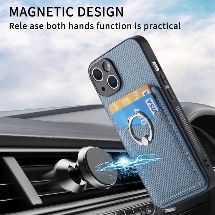 Bild 6, iPhone 15 Plus Skal Kolfiber Textur Ring Kortfack Blå
