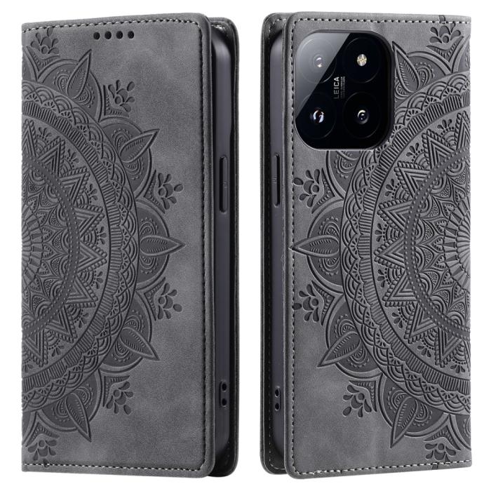 Bild 1, Xiaomi 14 Fodral Mandala Flip Läder Grå