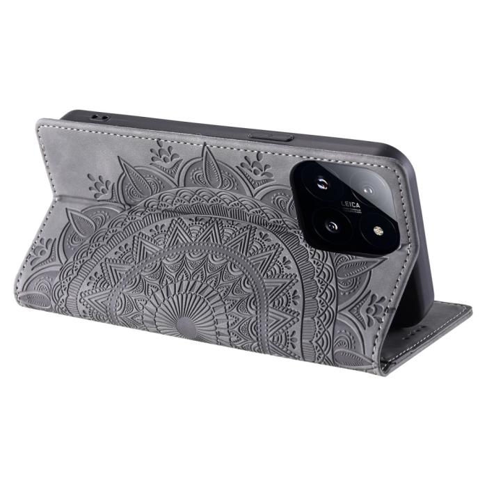 Bild 4, Xiaomi 14 Fodral Mandala Flip Läder Grå