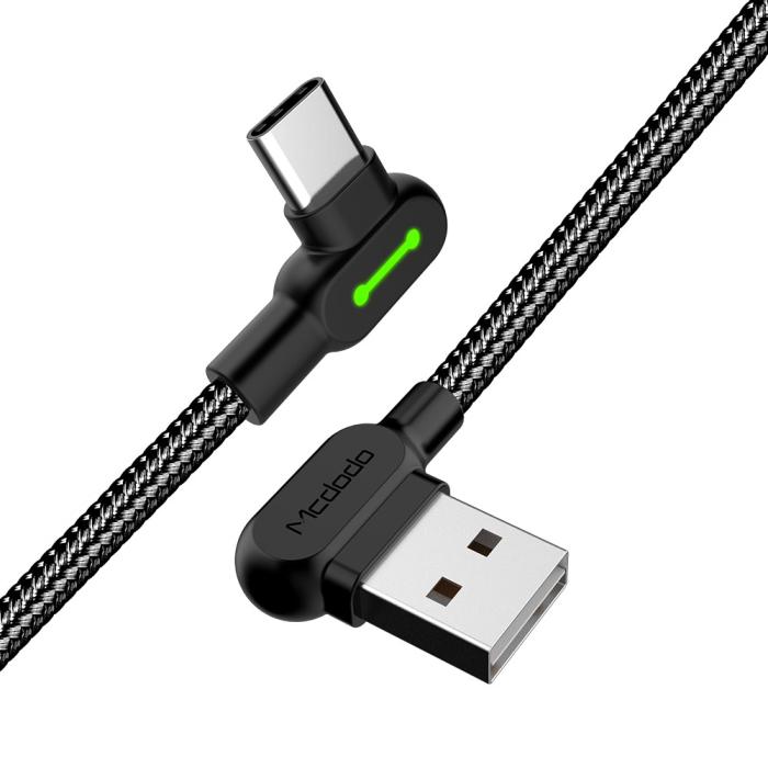 Bild 2, Mcdodo 3m 2A USB-C Elbow Nylonflätad Kabel Svart