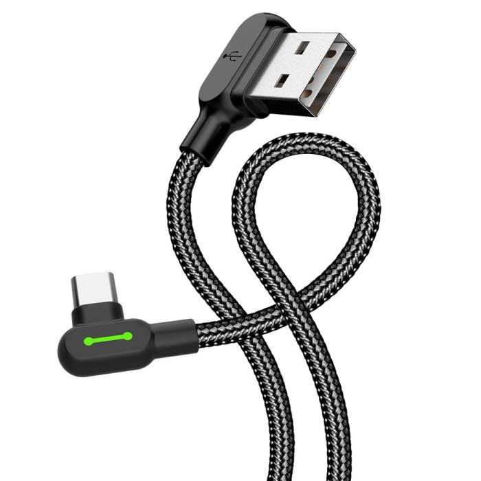 Bild 3, Mcdodo 3m 2A USB-C Elbow Nylonflätad Kabel Svart
