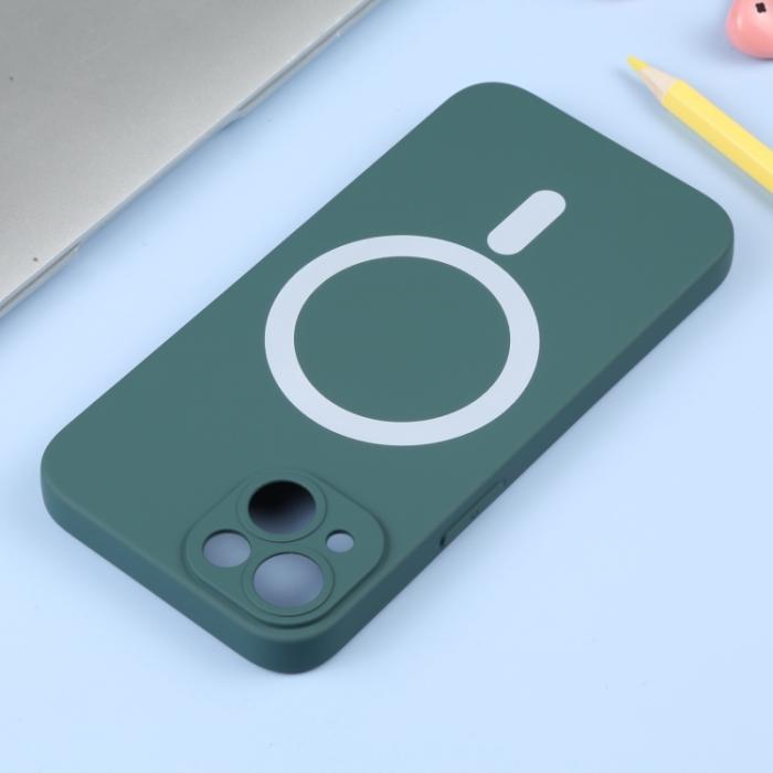Bild 3, iPhone 14 Skal MagSafe Liquid Silikon Mörk Grön