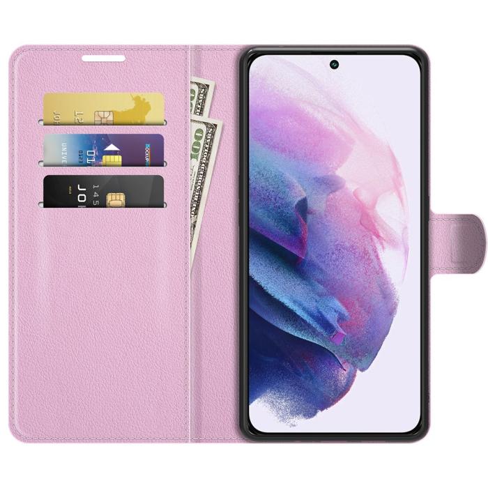 Bild 4, Samsung Galaxy S22 Plus Fodral Litchi Textur Ljus Rosa