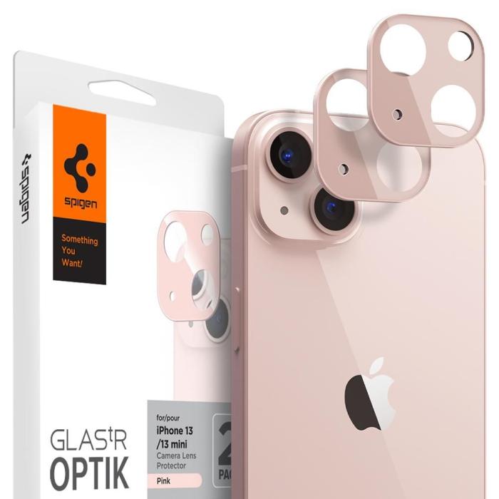 Bild 1, Spigen iPhone 13 / 13 Mini 2-PACK Optik.tR Linsskydd Härdat Glas Rosa