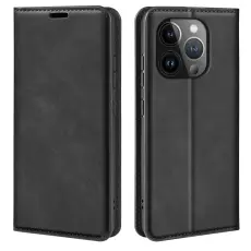 iPhone 15 Pro Fodral Flip Retro L&auml;der Svart