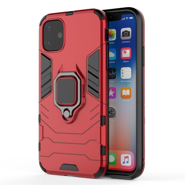 Bild 2, iPhone 11 - Armour Ring Skal - Funkar med magnethållare - Röd