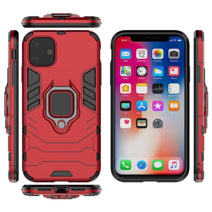 Bild 4, iPhone 11 - Armour Ring Skal - Funkar med magnethållare - Röd