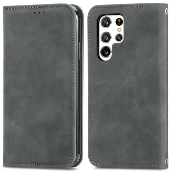 Bild 1, Samsung Galaxy S22 Ultra Fodral Flip Retro Läder Grå