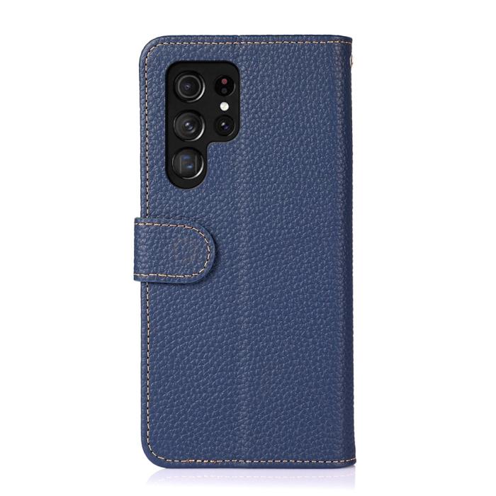 Bild 3, KHAZNEH Samsung Galaxy S22 Ultra Fodral Litchi Äkta Läder Blå