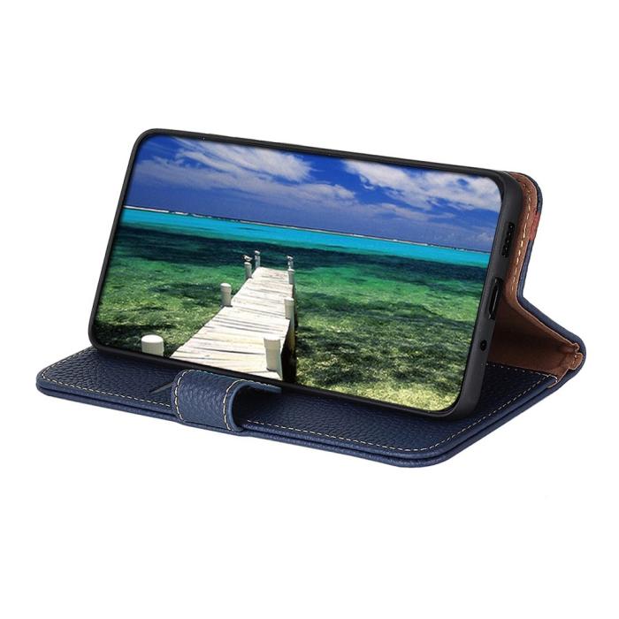 Bild 4, KHAZNEH Samsung Galaxy S22 Ultra Fodral Litchi Äkta Läder Blå