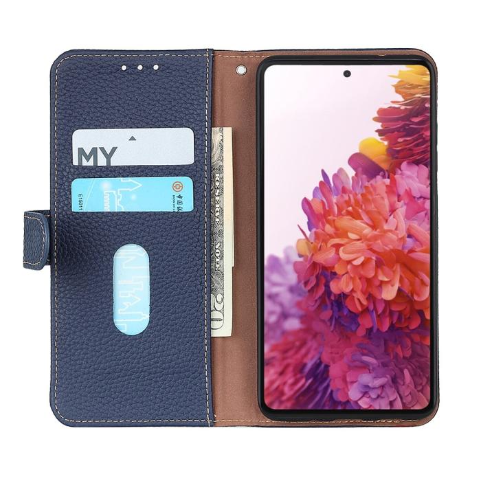Bild 5, KHAZNEH Samsung Galaxy S22 Ultra Fodral Litchi Äkta Läder Blå