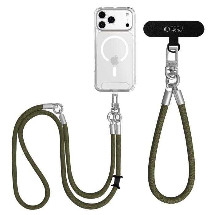 Bild 3, Tech-Protect Mobilsnöre CrossBody & Wrist Rope Olive Green