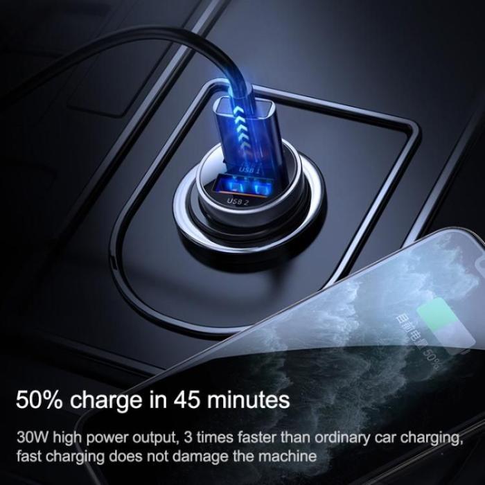 Bild 5, Joyroom 30W Mini Billaddare 2x USB-A PD QC Svart