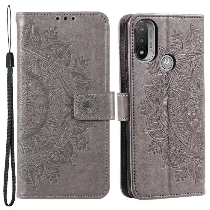 Bild 1, Motorola Moto E20 / E40 Fodral Mandala Läder Grå
