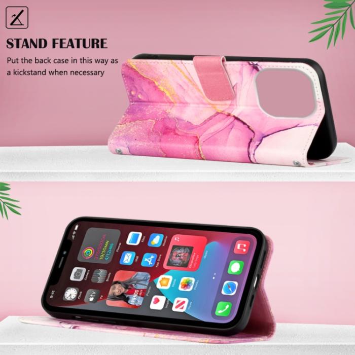 Bild 3, iPhone 14 Pro Fodral Marmor Rosa/Lila/Guld