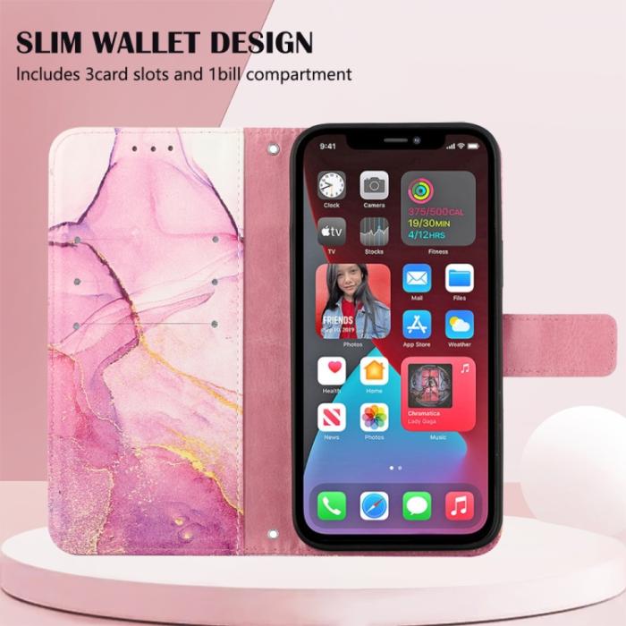 Bild 4, iPhone 14 Pro Fodral Marmor Rosa/Lila/Guld