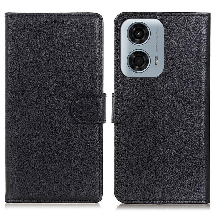Bild 1, Motorola Moto G04 4G/G24 4G Litchi Läder Fodral Svart