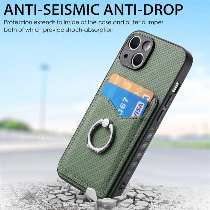 Bild 5, iPhone 15 Plus Skal Kolfiber Textur Ring Kortfack Grön