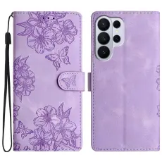 Samsung Galaxy S26 Ultra Fodral Med Blommigt Tryck L&auml;der Lila