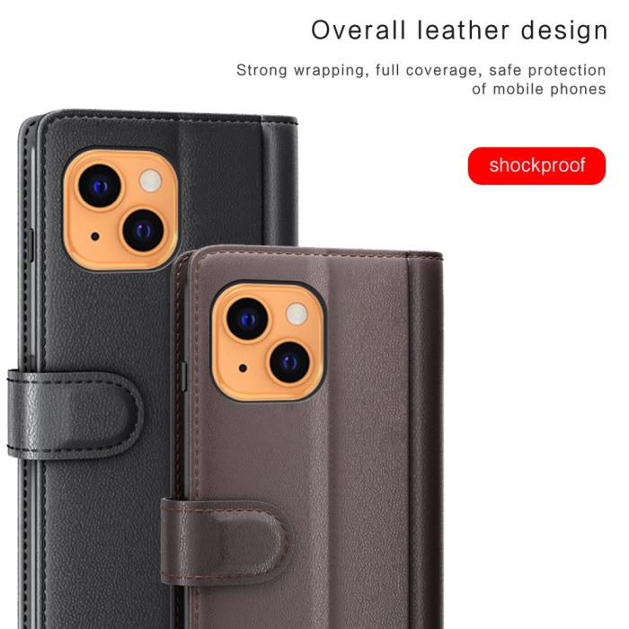Bild 3, iPhone 13 - Premium Äkta Läder Fodral - Svart