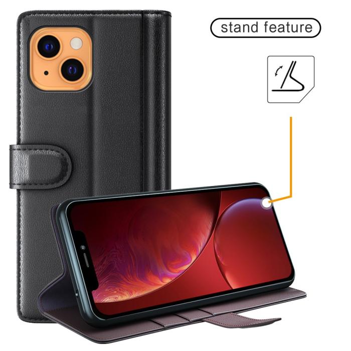 Bild 4, iPhone 13 - Premium Äkta Läder Fodral - Svart