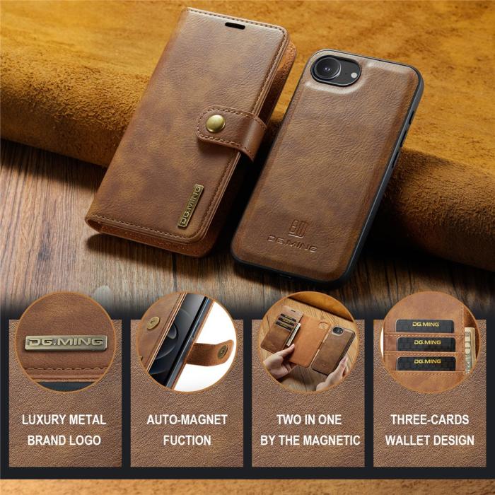 Bild 5, DG.MING iPhone 17e / 16e 2in1 Magnet Fodral / Skal Brun