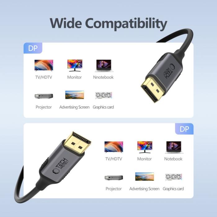 Bild 2, Tech-Protect 2m 4K 60Hz DisplayPort 1.4 Kabel UltraBoost