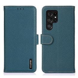 KHAZNEH Samsung Galaxy S22 Ultra Fodral Litchi Äkta Läder Grön