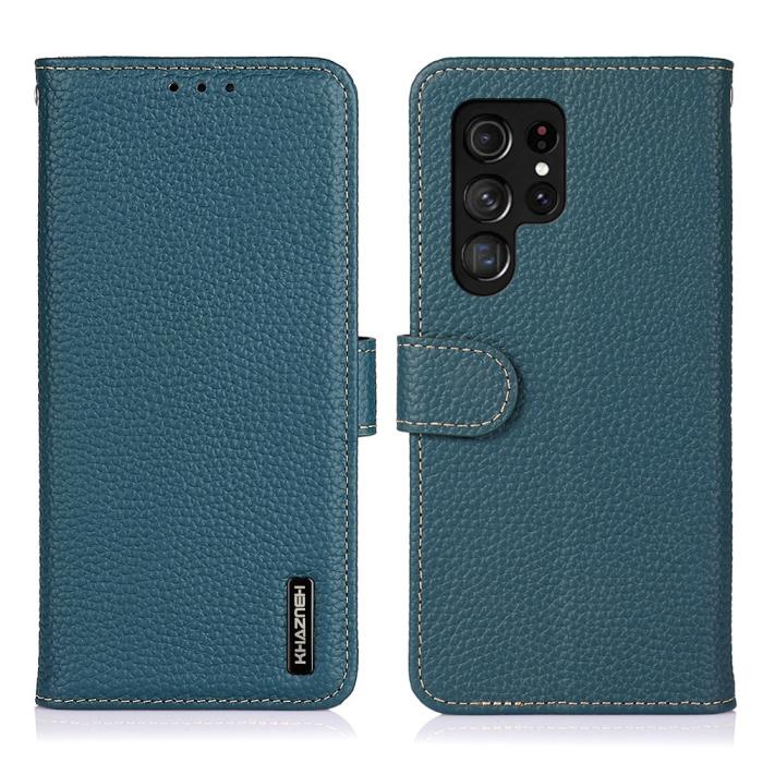 Bild 1, KHAZNEH Samsung Galaxy S22 Ultra Fodral Litchi Äkta Läder Grön
