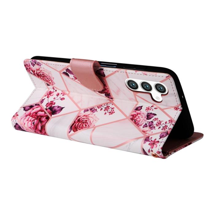 Bild 4, Samsung Galaxy S25 Fodral Läder Marmor Roséguld