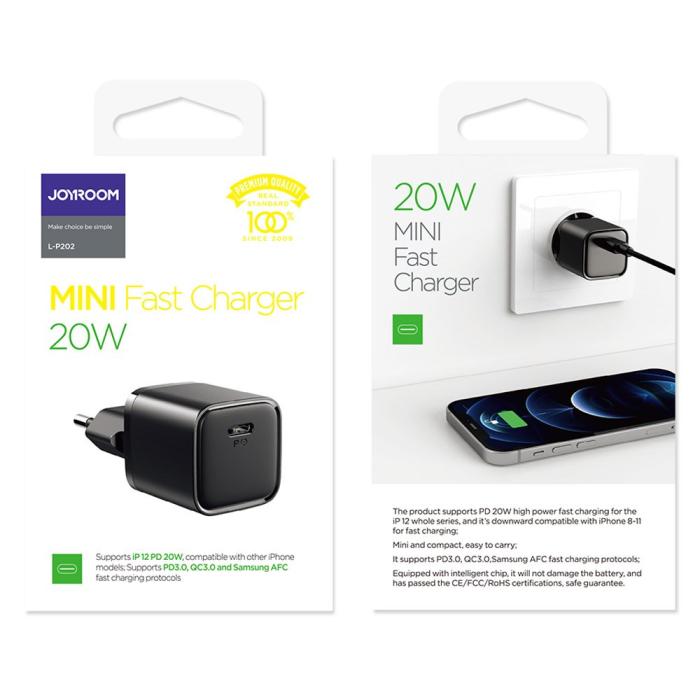Bild 6, Joyroom 20W USB-C PD QC Väggladdare Svart