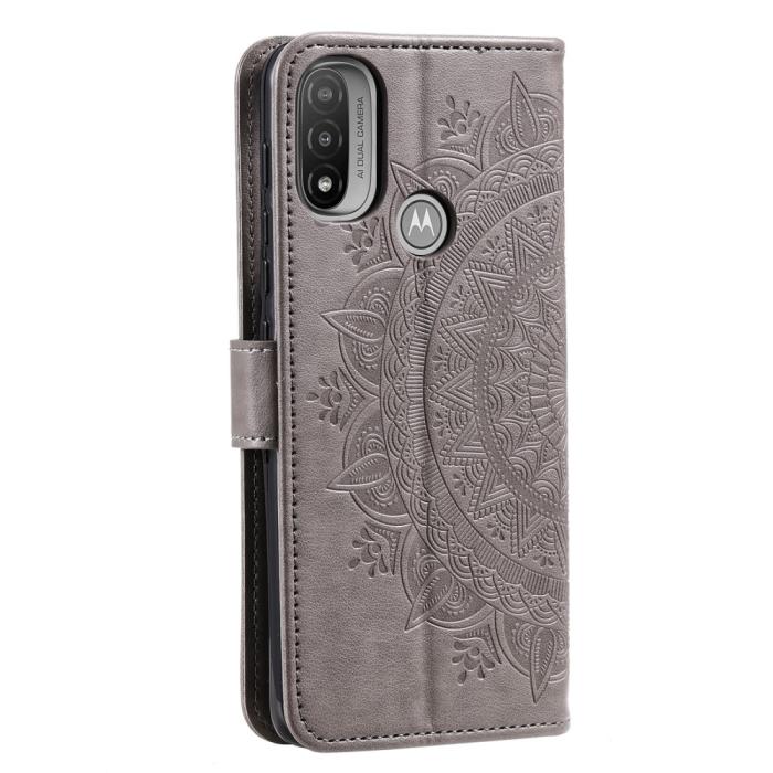 Bild 3, Motorola Moto E20 / E40 Fodral Mandala Läder Grå