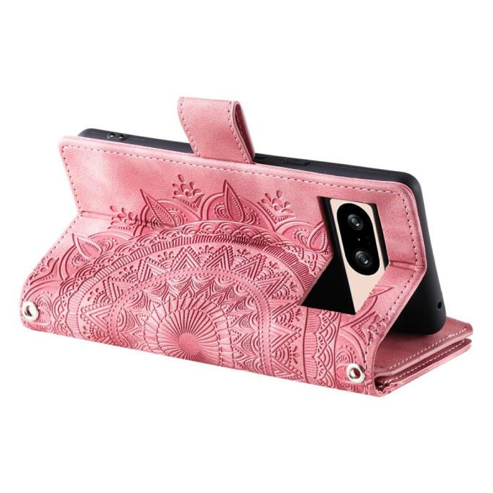 Bild 4, Google Pixel 9/9 Pro Fodral Mandala Blomma Läder Rosa