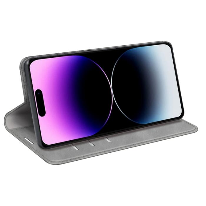 Bild 5, iPhone 15 Pro Fodral Flip Retro Läder Grå