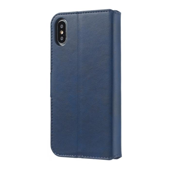 Bild 4, iPhone X/Xs - Solid Läder Fodral - Blå