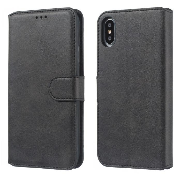Bild 3, iPhone X/Xs - Solid Läder Fodral - Svart