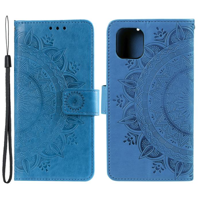 Bild 1, iPhone 13 - Tryckt Mandala Läder Fodral - Blå
