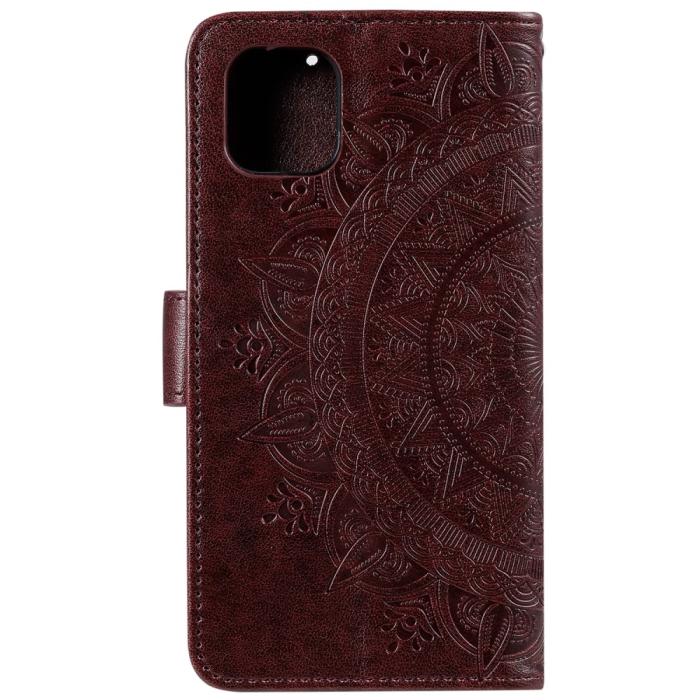 Bild 3, iPhone 13 - Tryckt Mandala Läder Fodral - Brun