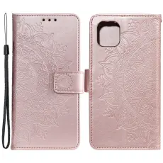 iPhone 13 - Tryckt Mandala Läder Fodral - Roséguld
